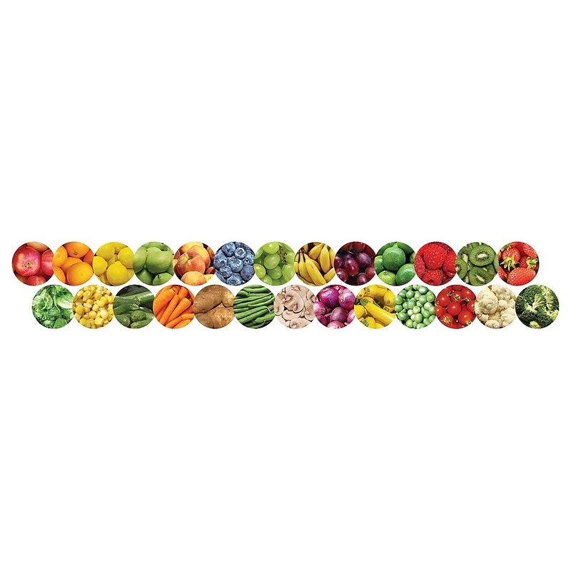 Bordure de classe découpée à l'emporte-pièce de 36 pi Hygloss, fruits/légumes, paquet de 72