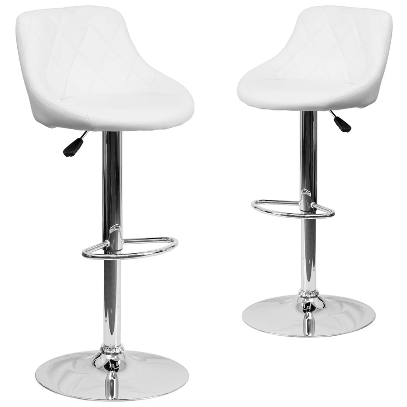 Flash Furniture Contemporary Vinyl Bucket Seat Adjustable Height Barstool - White - 2 Pack
