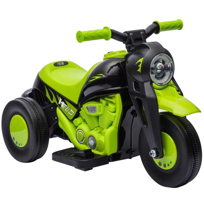 Qaba 3 Wheels 6V Kids Electric Motorcycle with LED Headlight - Green