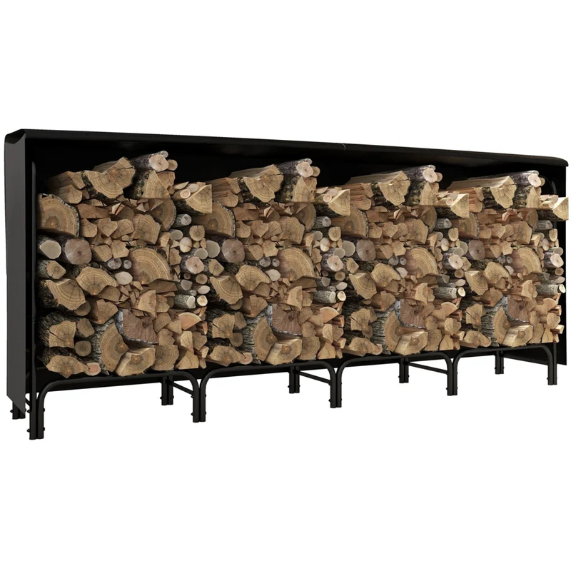 Outsunny - Porte-bûches 8 pi avec housse- support de rangement pour bois- noir