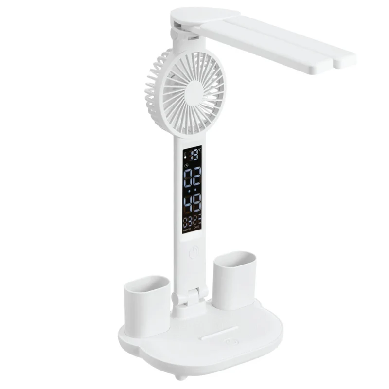 Xtricity - Lampe de bureau tactile LED pliable avec ventilateur et horloge numérique - Blanc