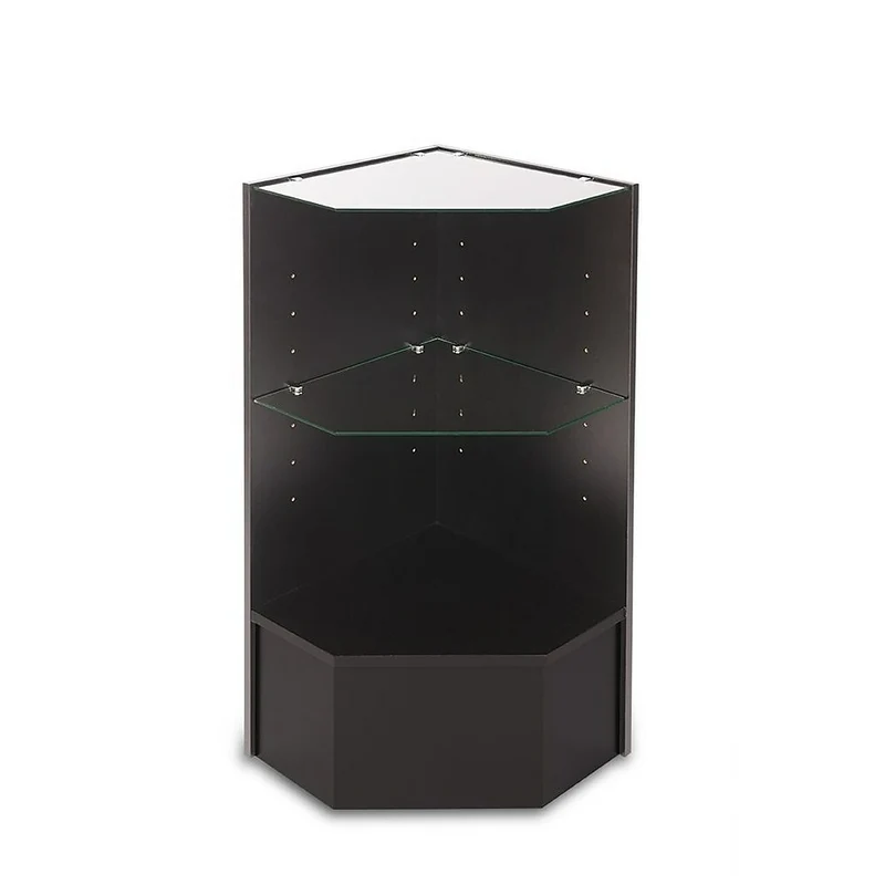 Can-Bramar – Présentoir en coin Econoline en forme de pentagone avec deux tablettes en verre, noir