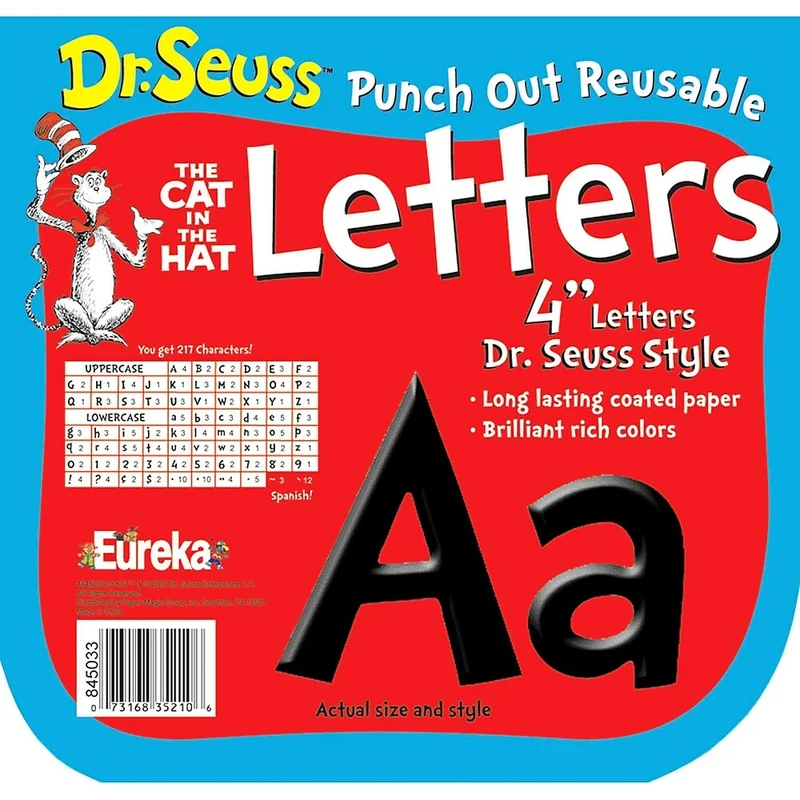 Eureka Dr. Seuss 4" Punch Out Deco Letter, Black, 651 Pack