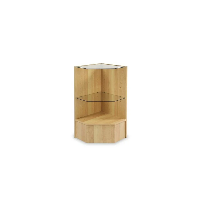 Can-Bramar – Présentoir en coin Econoline en pentagone avec deux tablettes en verre, érable
