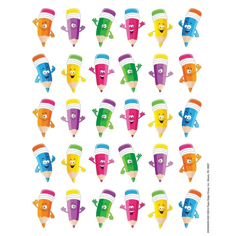 Eureka Theme Sticker Pencil Smiley Faces, 1440 Pack (EU-655068)
