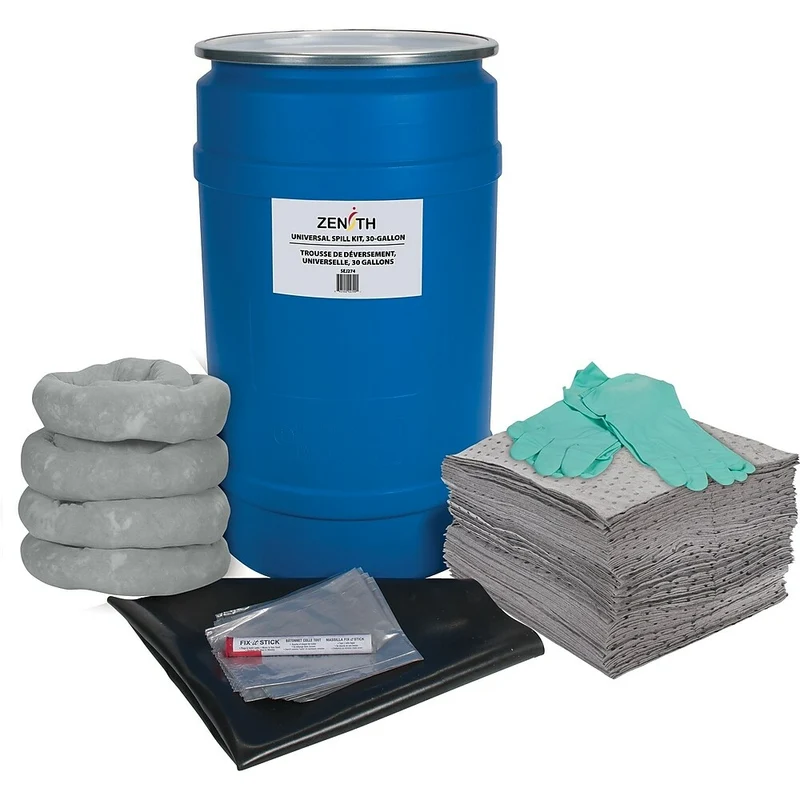 Zenith Safety – Trousses de déversement 30 gallons pour établi, universel, avec baril en polyéthylène