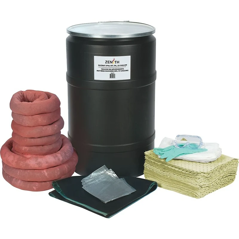 Zenith Safety – Trousses de déversement écologiques, 55 gallons, matières dangereuses avec baril en polyéthylène