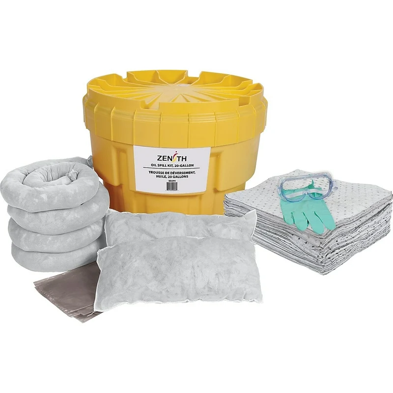 Zenith Safety – Trousses de déversement 20 gallons, huile seulement, avec baril en polyéthylène