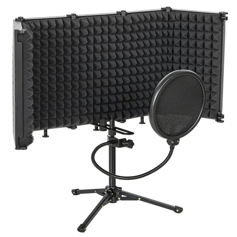 HOMCOM - Panneau D’Isolation Pliable Pour Microphone De Studio Avec Filtre Anti-Pop - Support