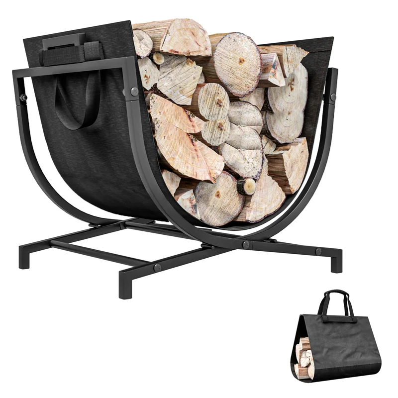 Outsunny Firewood Rack Outdoor - Foldable 17" Fireplace Log Holder