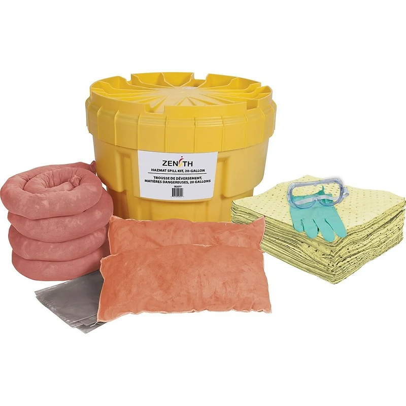Zenith Safety – Trousses de déversement 20 gallons, matières dangereuses, avec récipient en polyéthylène