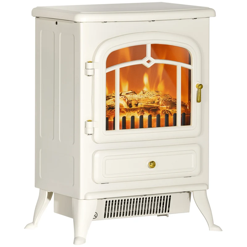 HOMCOM - Cheminée électrique autoportante avec flamme de bois - 16 po - 750/1500 W - beige