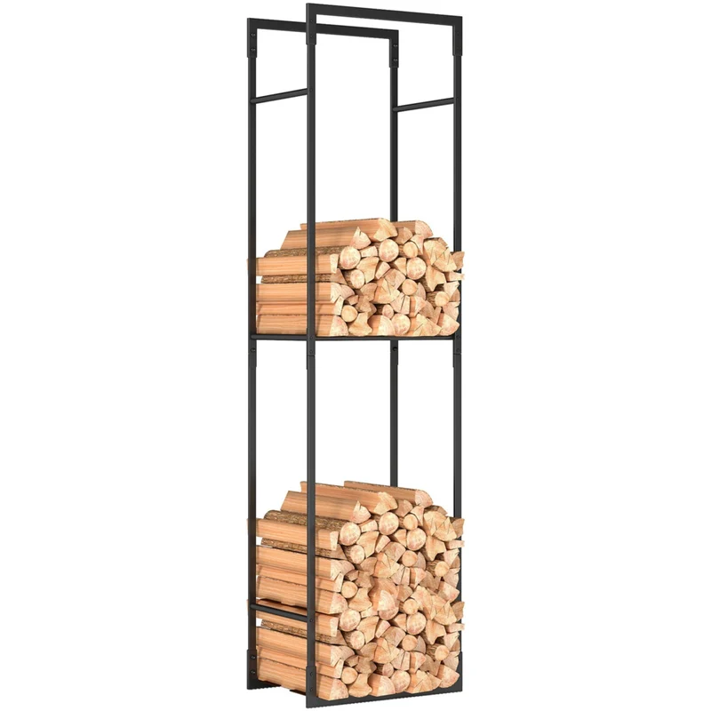 Outsunny Firewood Rack Outdoor - Heavy Duty Log Holder with Adjustable Shelf