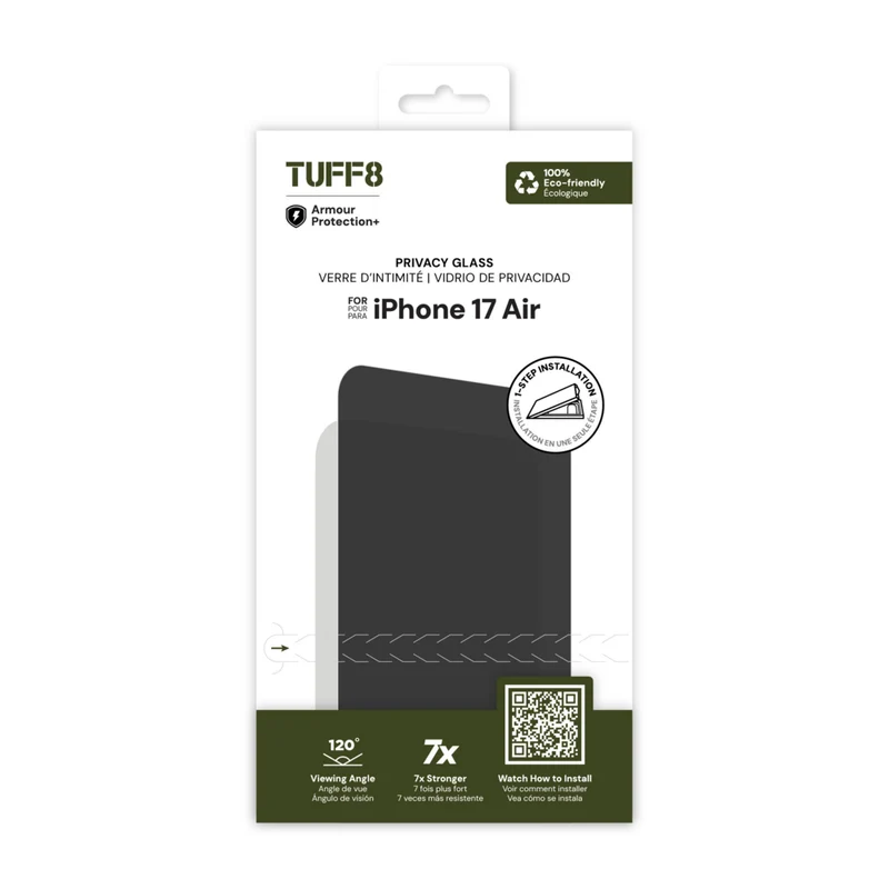 TUFF8 Privacy Glass Screen Protector with Auto Installer for iPhone 17 Air