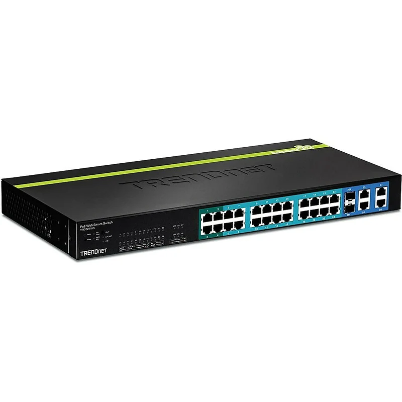 TRENDnet 24-Port 10/100Mbps Web Smart PoE Switch with 4 Gigabit Ports and 2 Mini-GBIC Slots