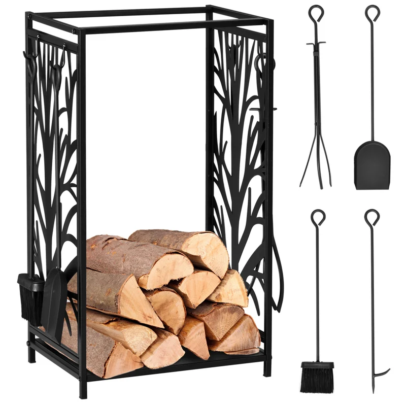 HOMCOM Firewood Rack Outdoor Log Holder - Black