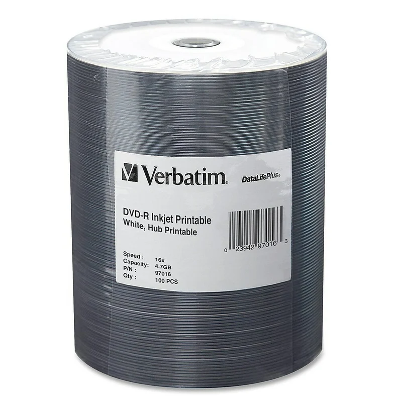Verbatim – Cylindre de disques inscriptibles 97016 DVD, DVD-R, 16X, 4,7 Go, 100/paq.