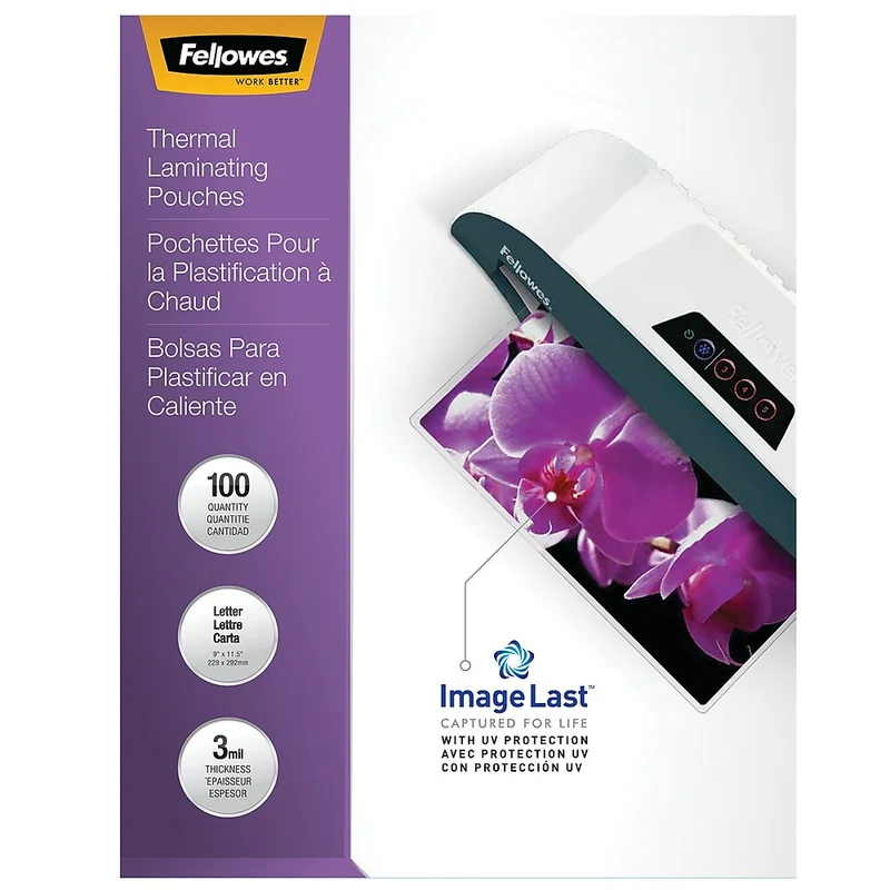 Fellowes - Pochettes de plastification ImageLast - lettre - 3 mil - paquet de 100 (52454)