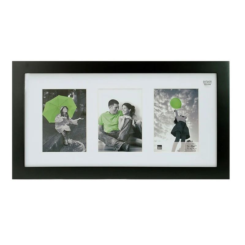 Nexxt Langford Wood 3 Picture Collage Frame, 10" x 20", Black
