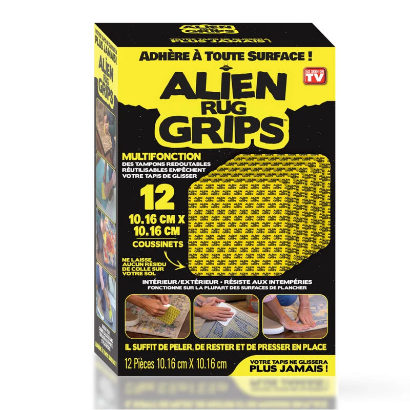 Alien Grips Reusable Double-Sided Anti-Slip Rug Gripper Pads for Area Rugs/Hard Floors - 4" x 4" - White - 12 Pack
