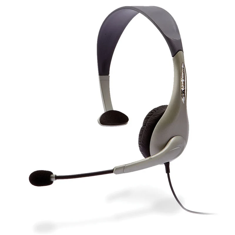 Cyber Acoustics AC-840 USB Mono Wired Headset - Grey/Black