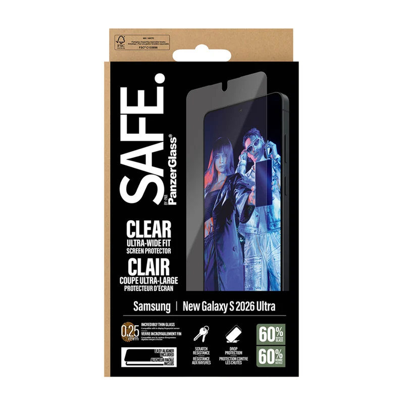 PanzerGlass SAFE Ultra Wide Fit Screen Protecter for Samsung Galaxy S26 Ultra - Clear