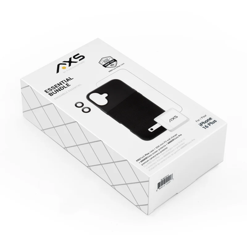 AXS Essential Bundle - PROTech Plus Case Screen Protectors and 20w Charger for iPhone 16 Plus - Black