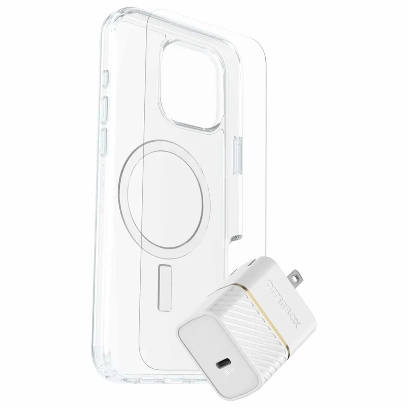 OtterBox Protection&Power Kit (Symmetry Clear MagSafe with Glass & Wall Charger 30W White) iPhone 16 Pro Max - Clear