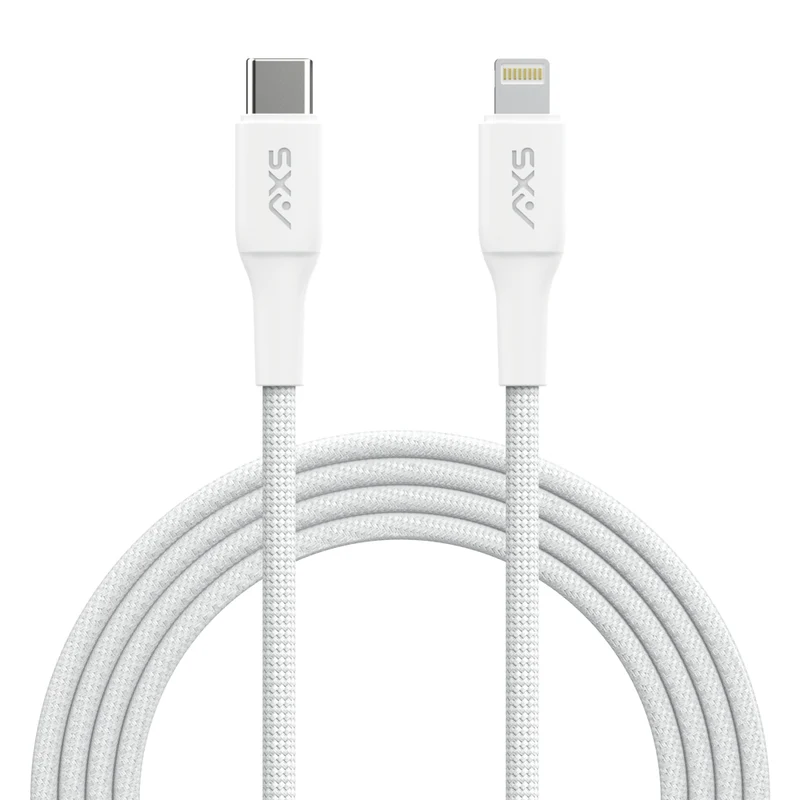 AXS - PROCharge Premium USB-C vers Lightning Câble tressé (1,2M) - Blanc/Gris