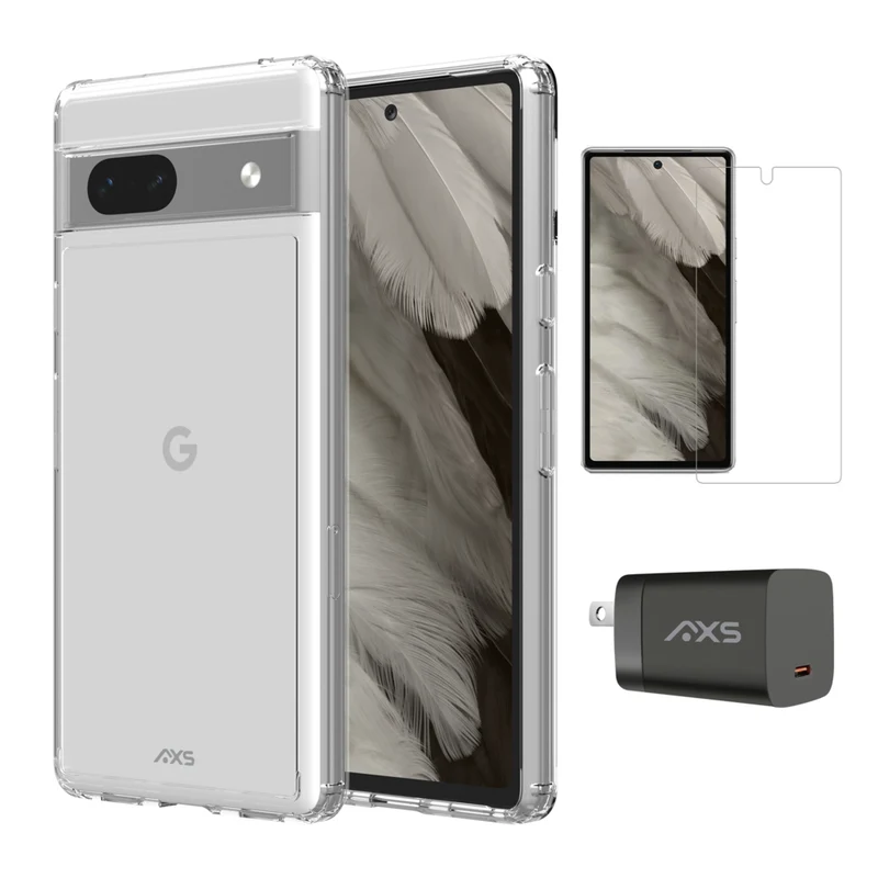 AXS Starter Kit bundle Ultra Clear Case, Screen Protector and 30w Charger for Google Pixel 7a