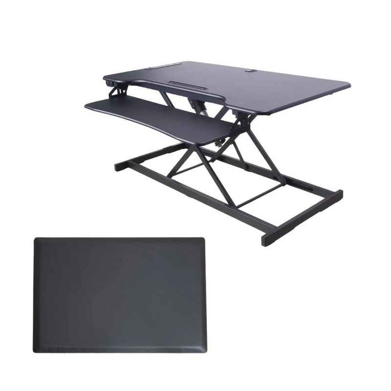 Rocelco - Bureau réglable électrique de 46 po avec CA/USB et tapis antifatigue - Noir