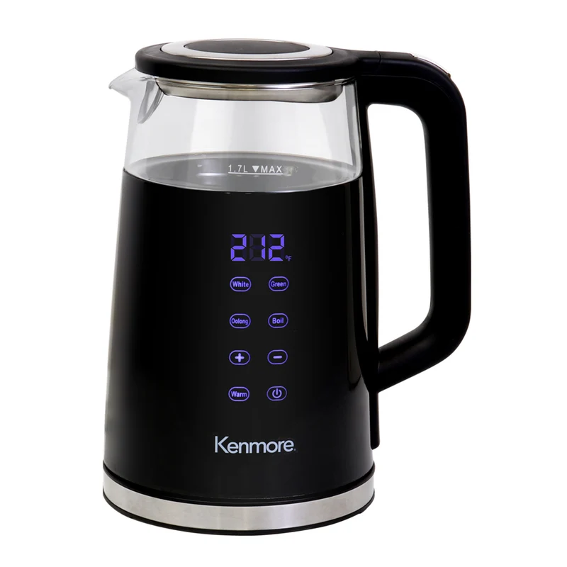 Kenmore - Bouilloire électrique en verre à double paroi - 1,7 L - Noire