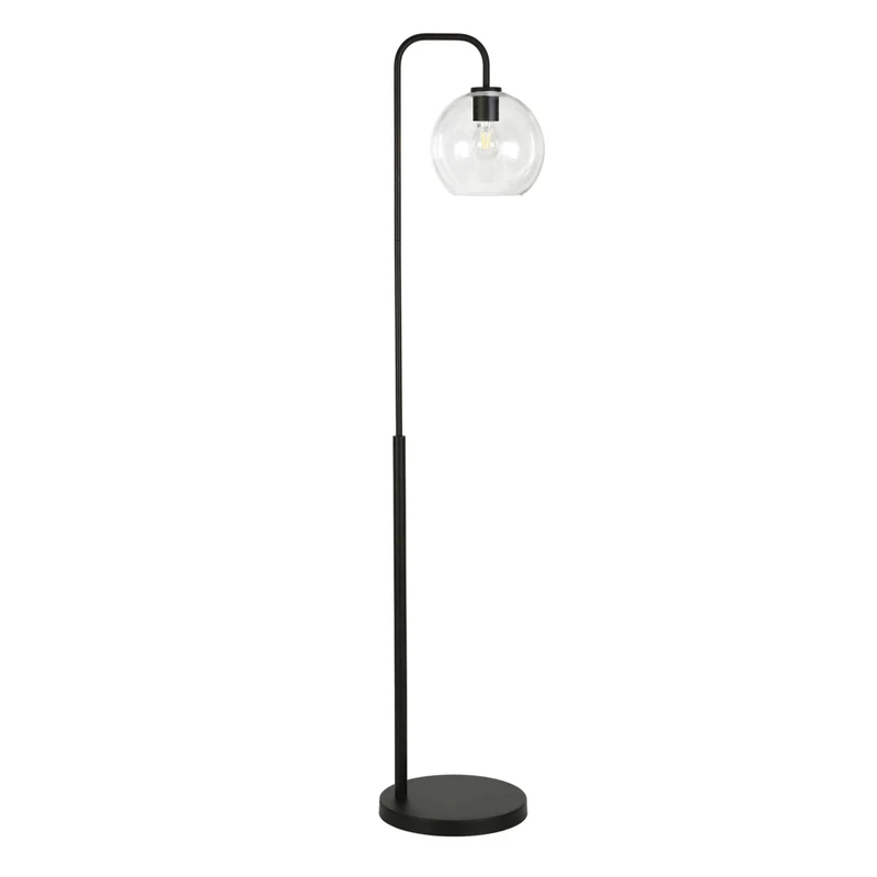 Hudson&Canal - Lampadaire Harrison Arc avec abat-jour en verre - Bronze noirci/transparent