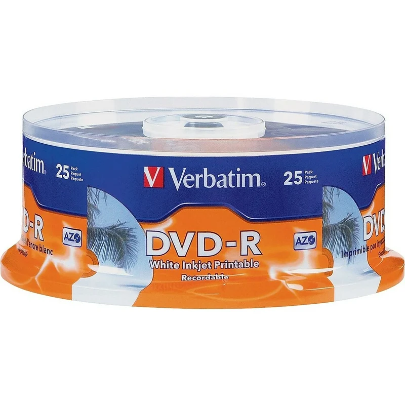 Verbatim - DVD-R 4,7 Go, 16x, blancs imprimables jet d'encre, imprimable au centre, paquet cylindrique de 25