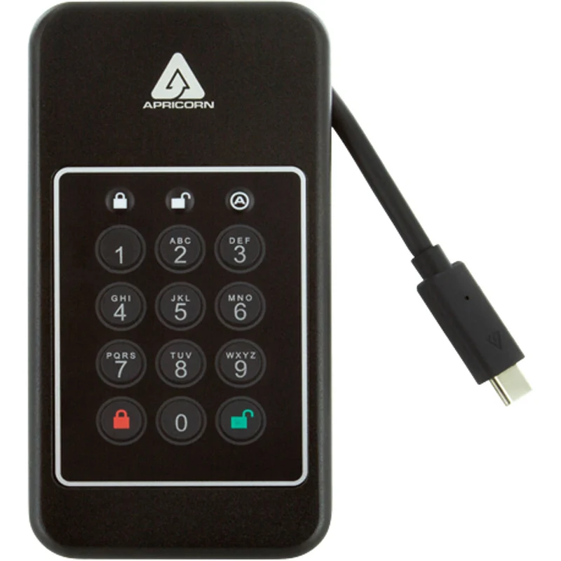 Apricorn Aegis NVX Ultra High Speed 1 TB NVMe USB- C Hardware Encrypted Portable Drive - Black