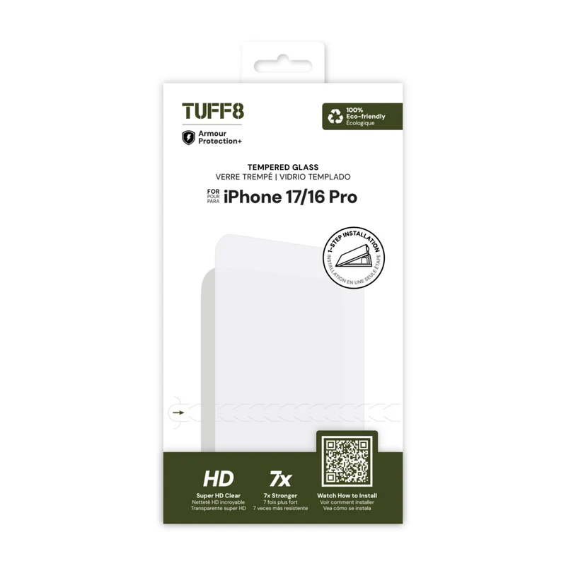 TUFF8 - Protection d'écran en verre trempé avec installation automatique pour iPhone 17