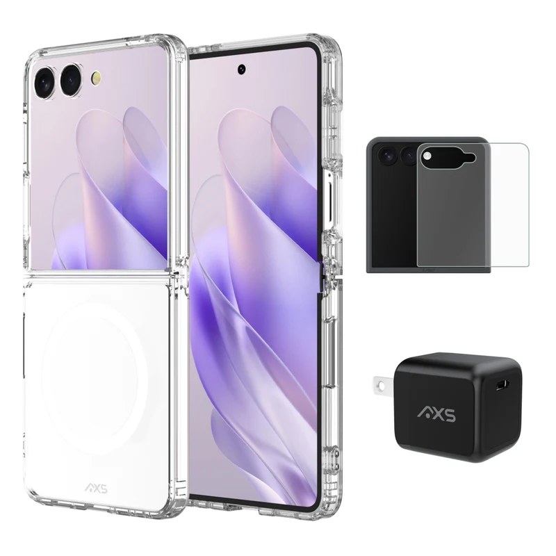AXS Starter Kit - Ultra Clear Magnetic Case, Screen Protector and 30W Charger for Galaxy Z Flip 7