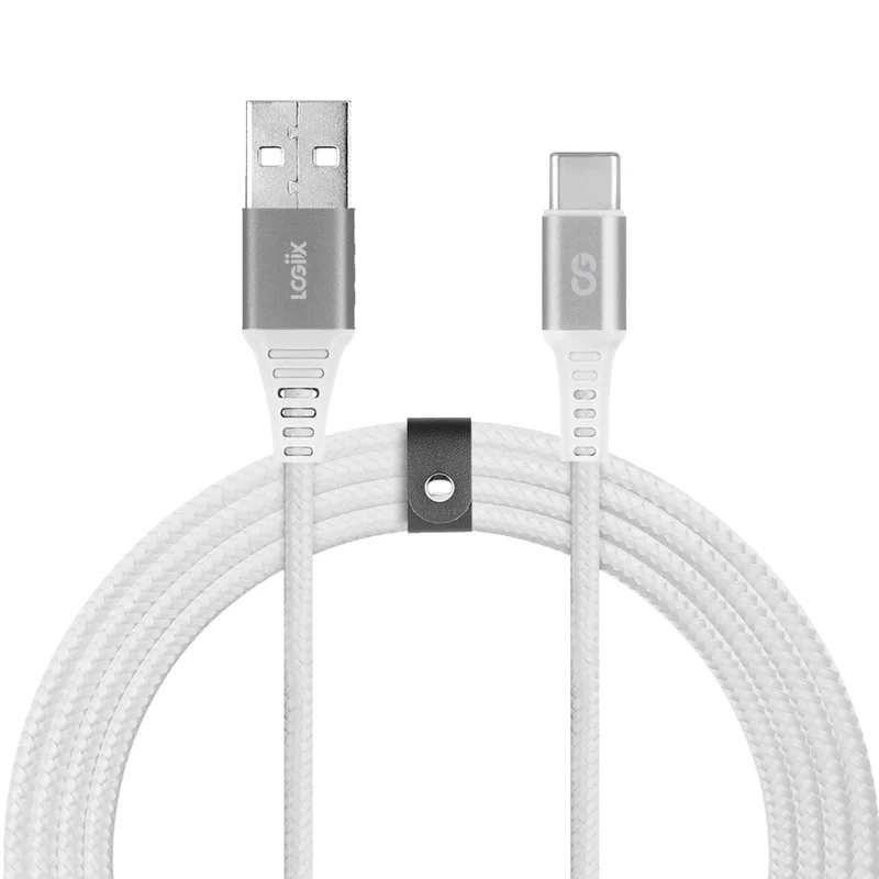 LOGiiX - Piston Connect Braid Eco USB-A vers USB-C - Argent Blanc