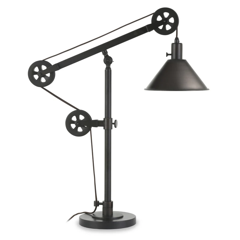 Hudson&Canal - Lampe de table Descartes 74 cm de haut avec système à poulie et abat-jour en métal - Bronze noirci/Bronze noirci