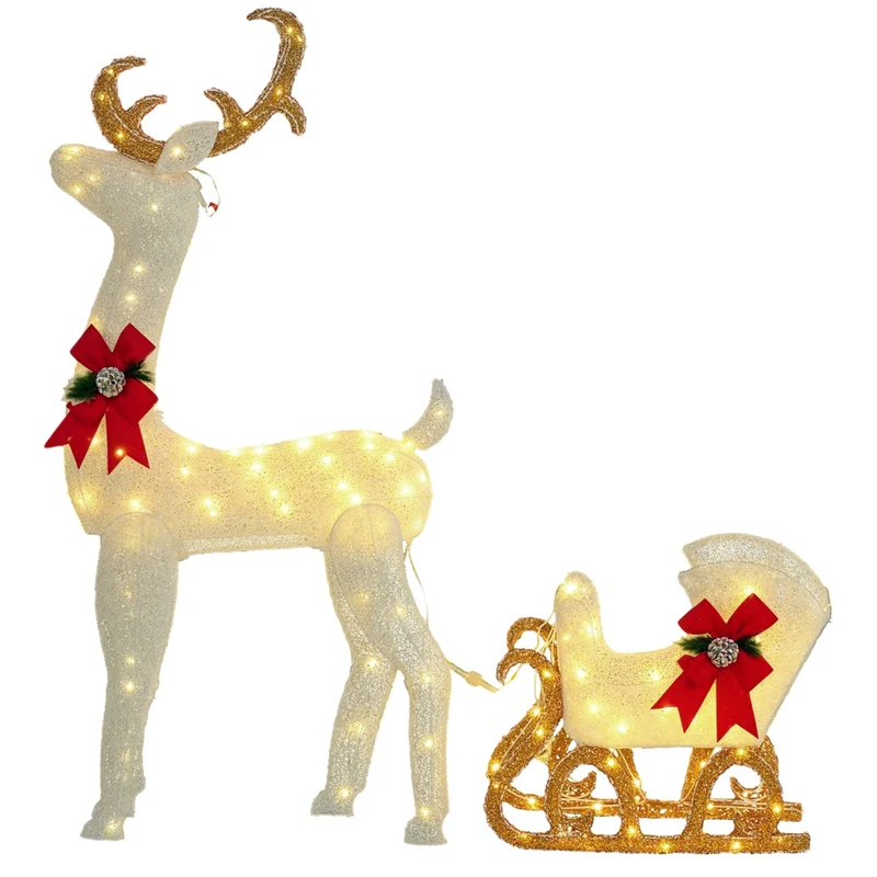 Outsunny - Décoration de Noël en forme de renne avec 170 lumières LED - Blanc