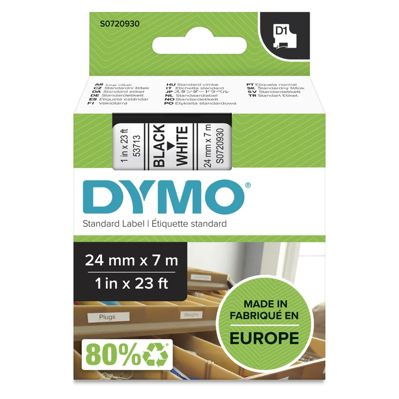 DYMO - Ruban d'étiquettes D1, 24 mm (1 po), noir sur blanc (53713)