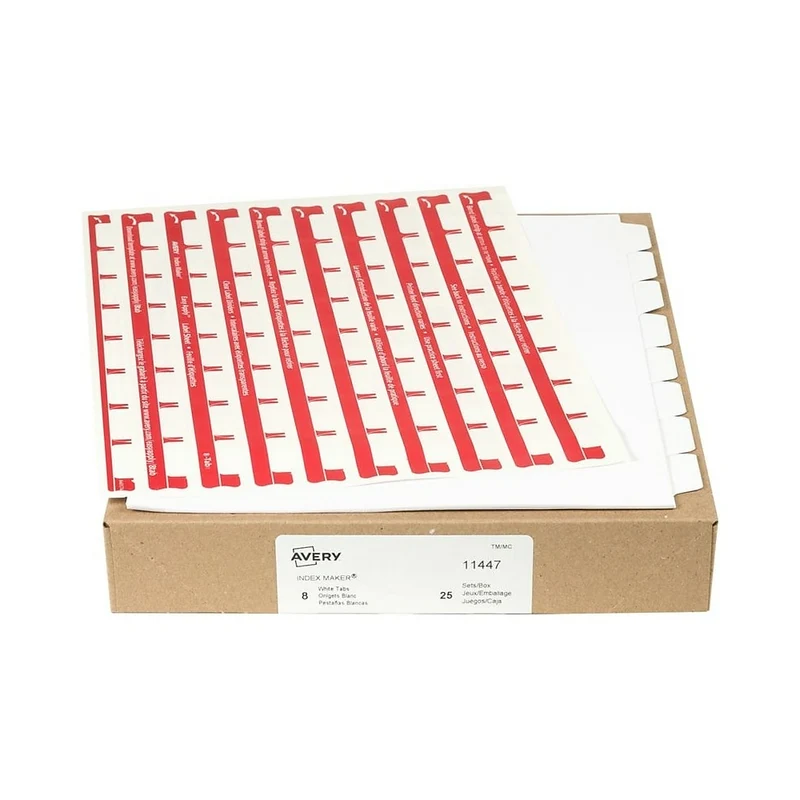Avery Index Maker Print And Apply Clear Label Dividers - 8 Tabs - 25 Sets - White (11447)