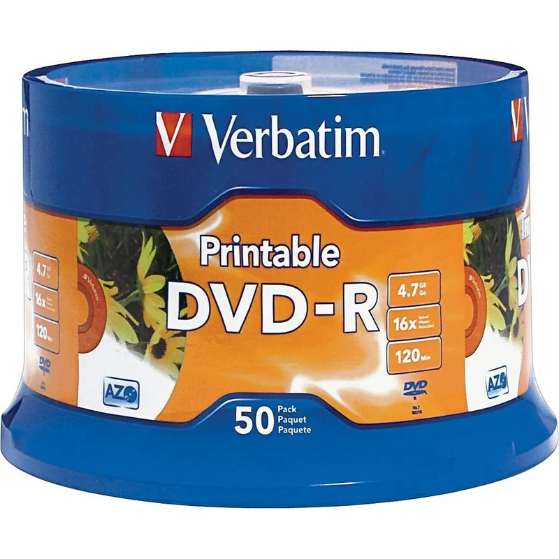 Verbatim DVD-R 4.7GB 16x White InkJet Printable, 50 Pack