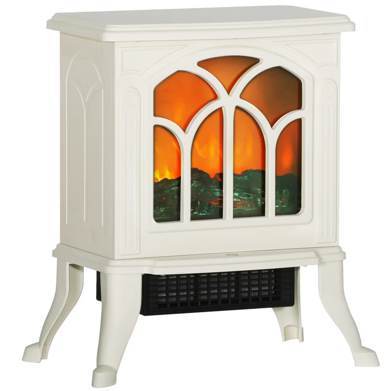 HOMCOM 17" Freestanding Electric Fireplace Stove with Realistic Flame - Beige