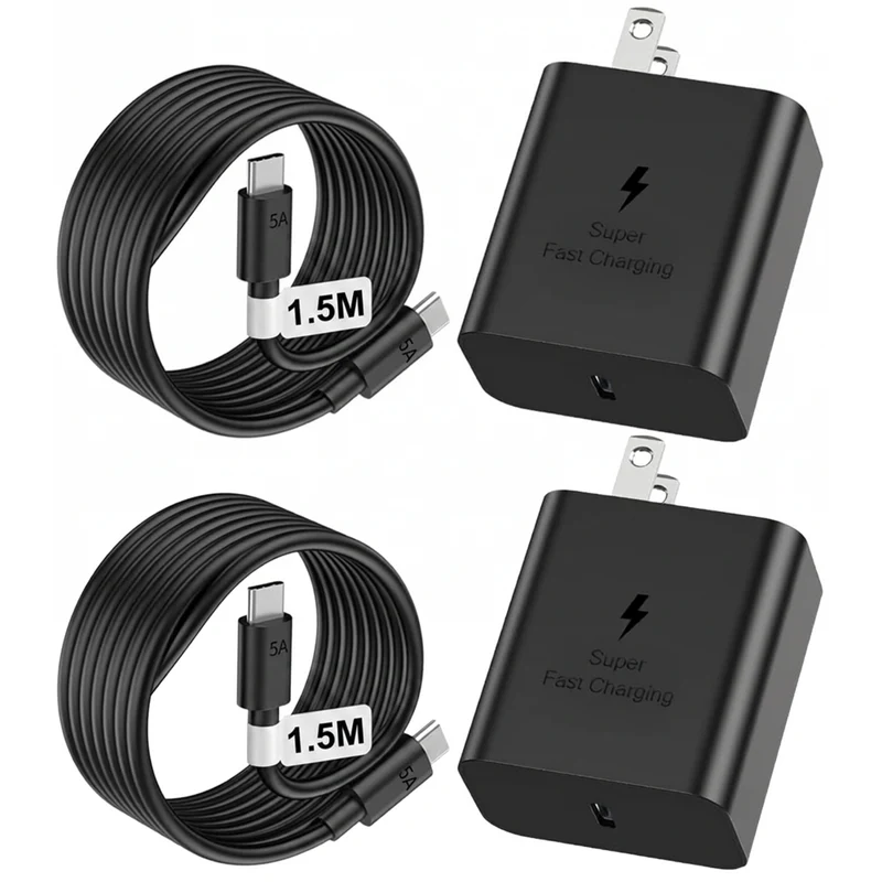ShoppingAll Huntkey 45W USB-C Super Fast Wall Charger with 1.5m Cable - Black - 2 Pack