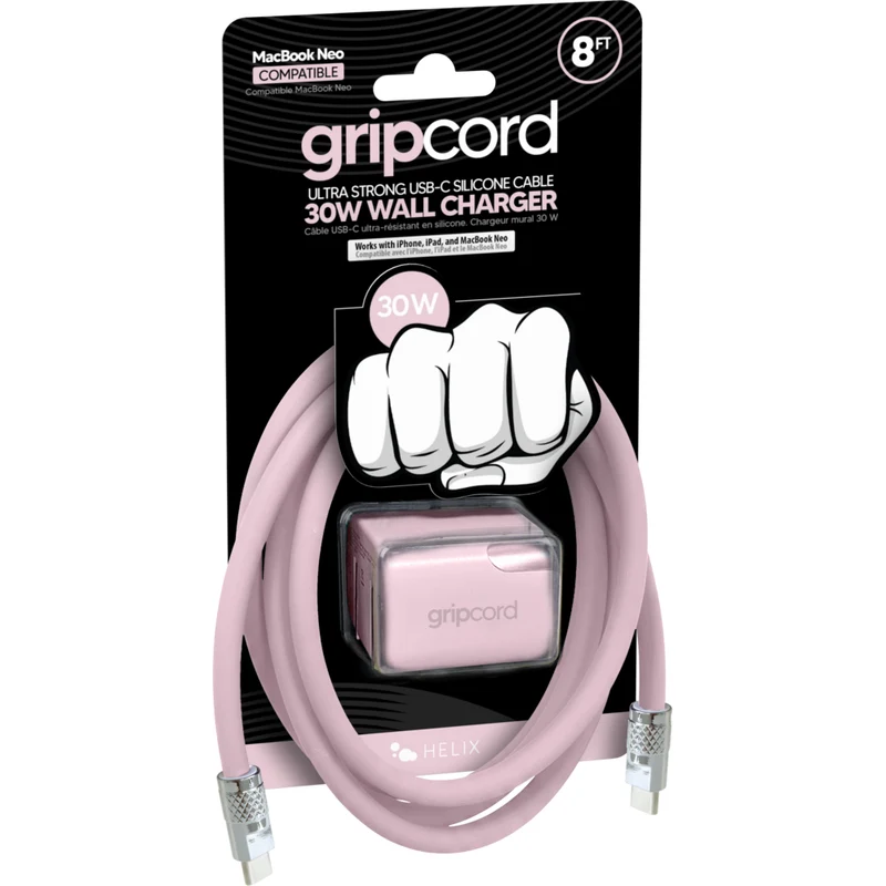 Helix 30W Wall Charger & Silicone USB-C Cable Bundle - Blush