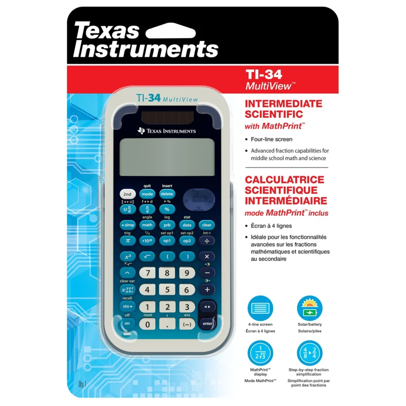 Texas Instruments - TI-34 Calculatrice Scientifique MultiView - Bleu/Blanc