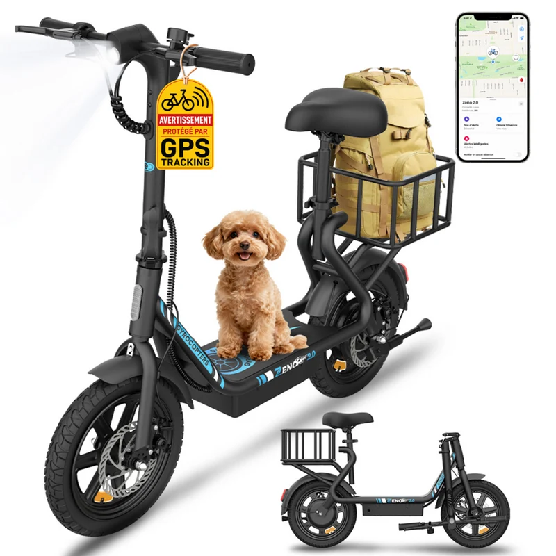 Gyrocopters - Trottinette électrique Zeno 2.0 pour adultes et adolescents - Vitesse 32 km/h - Autonomie 40 km - Application - Noir