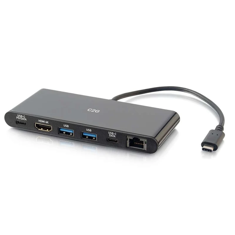 C2G USB-C 6-in-1 Mini Dock Station with HDMI, Ethernet, USB and Power Delivery - Black