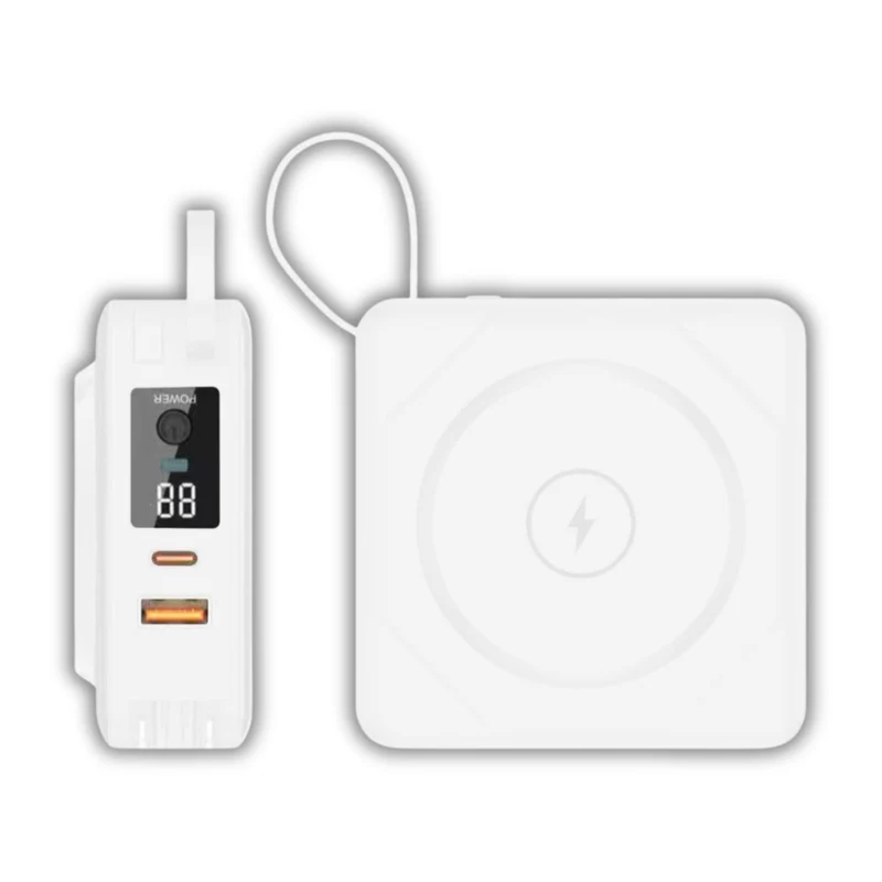 Uncaged Ergonomics 7-in-1 10,000 mAh Magnetic Wireless Charging Portable Power Bank - White